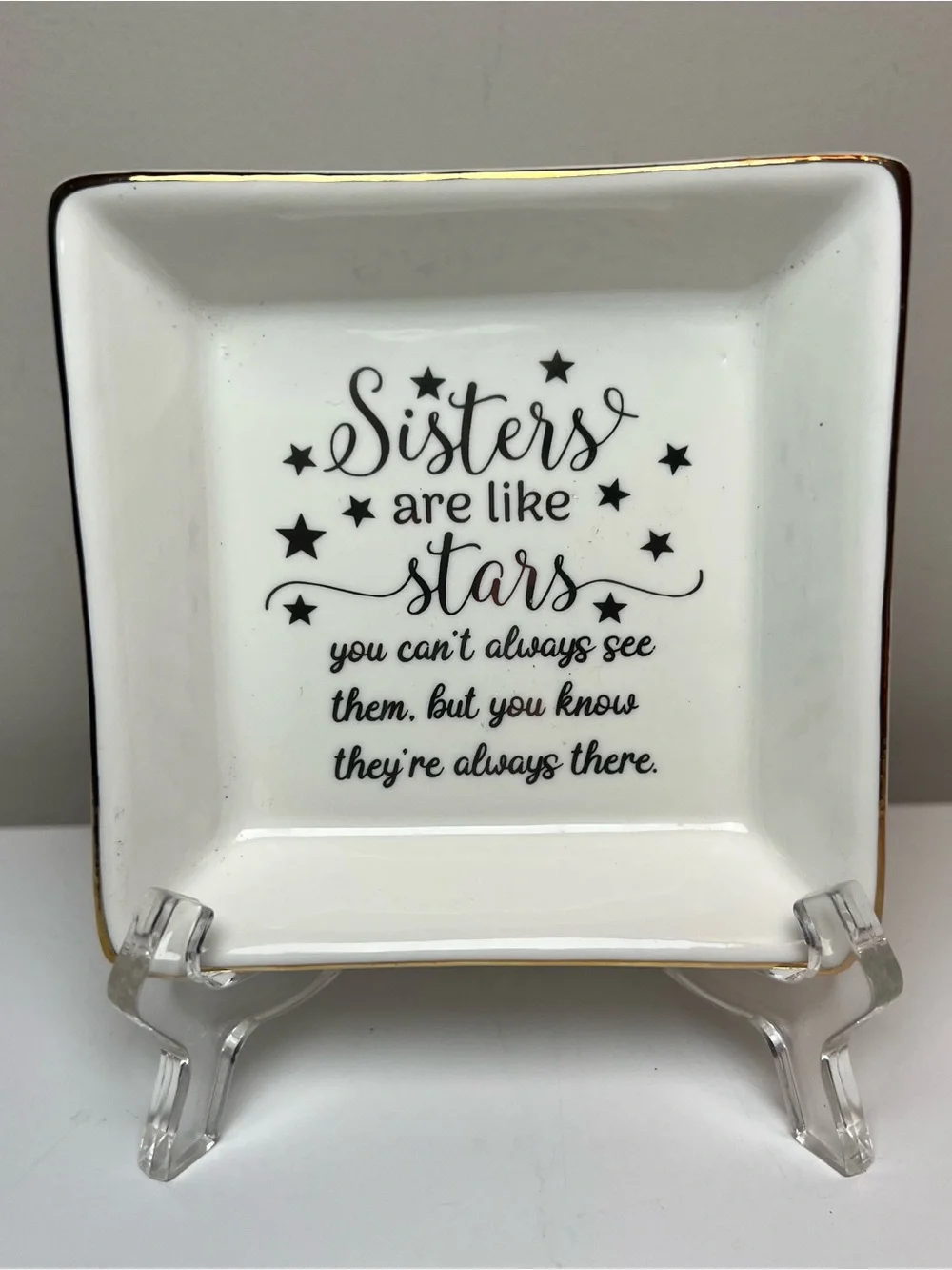Decorative 'Sisters Are Like Stars' Trinket Dish - White with Gold Trim